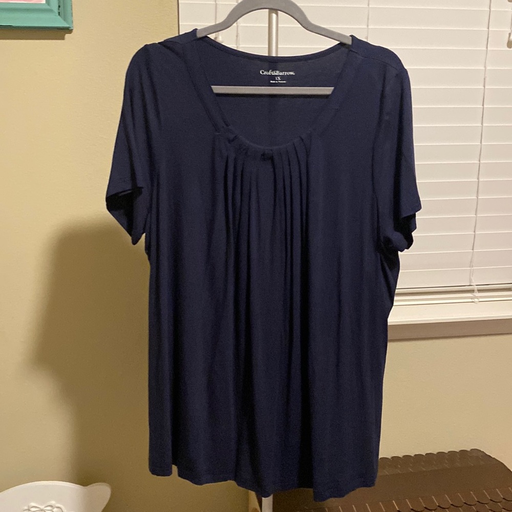 Navy Pleated Top Size 1X